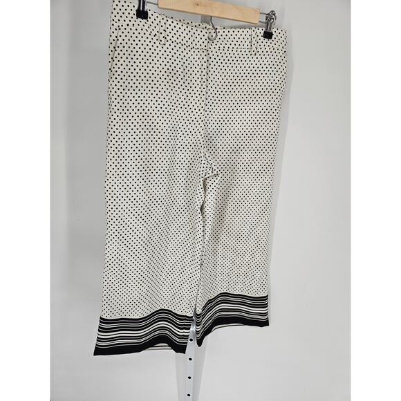 Ann Taylor Women's Black White Dot Print Striped Hem Hook Closer Pants Size 4 - Picture 1 of 4